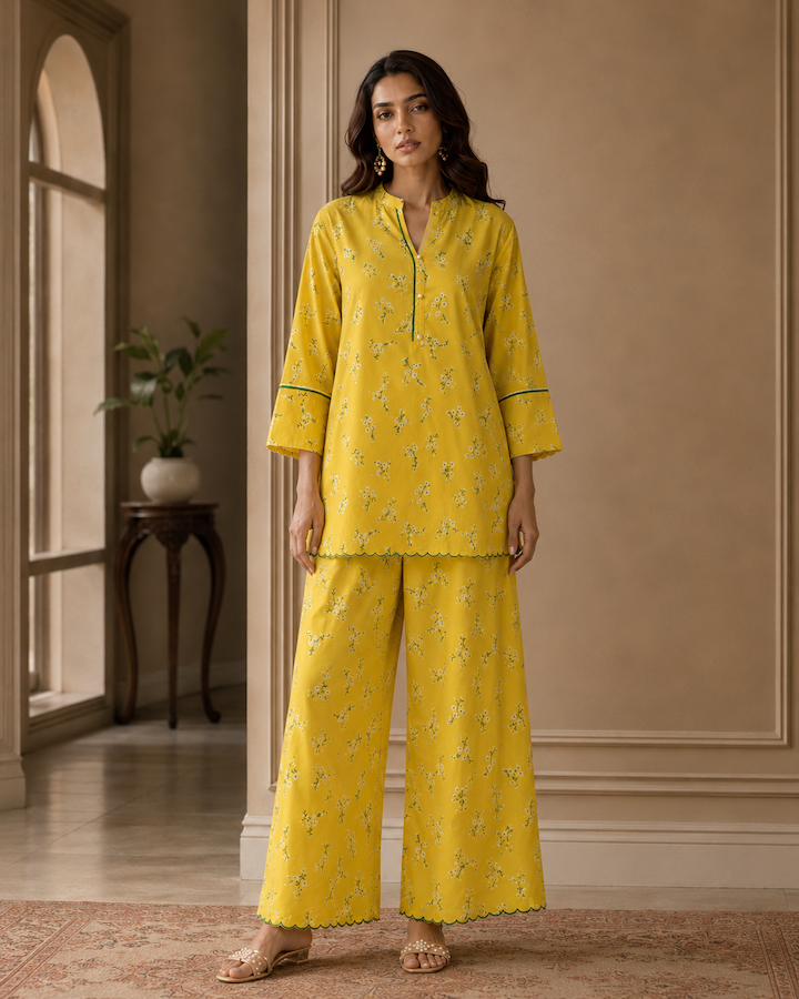 Floral Printed Cutwork Co-Ord Set